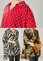 Plus Size Red Oversized Dot Chiffon Shirt Top Spring