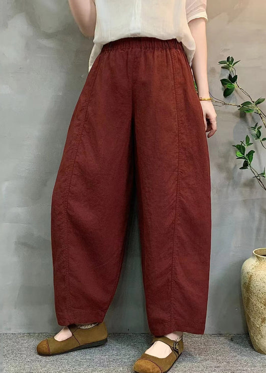 Plus Size Red Oversized Linen Crop Pants Summer