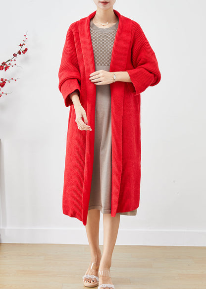 Plus Size Red Oversized Thick Knit Cardigans Winter