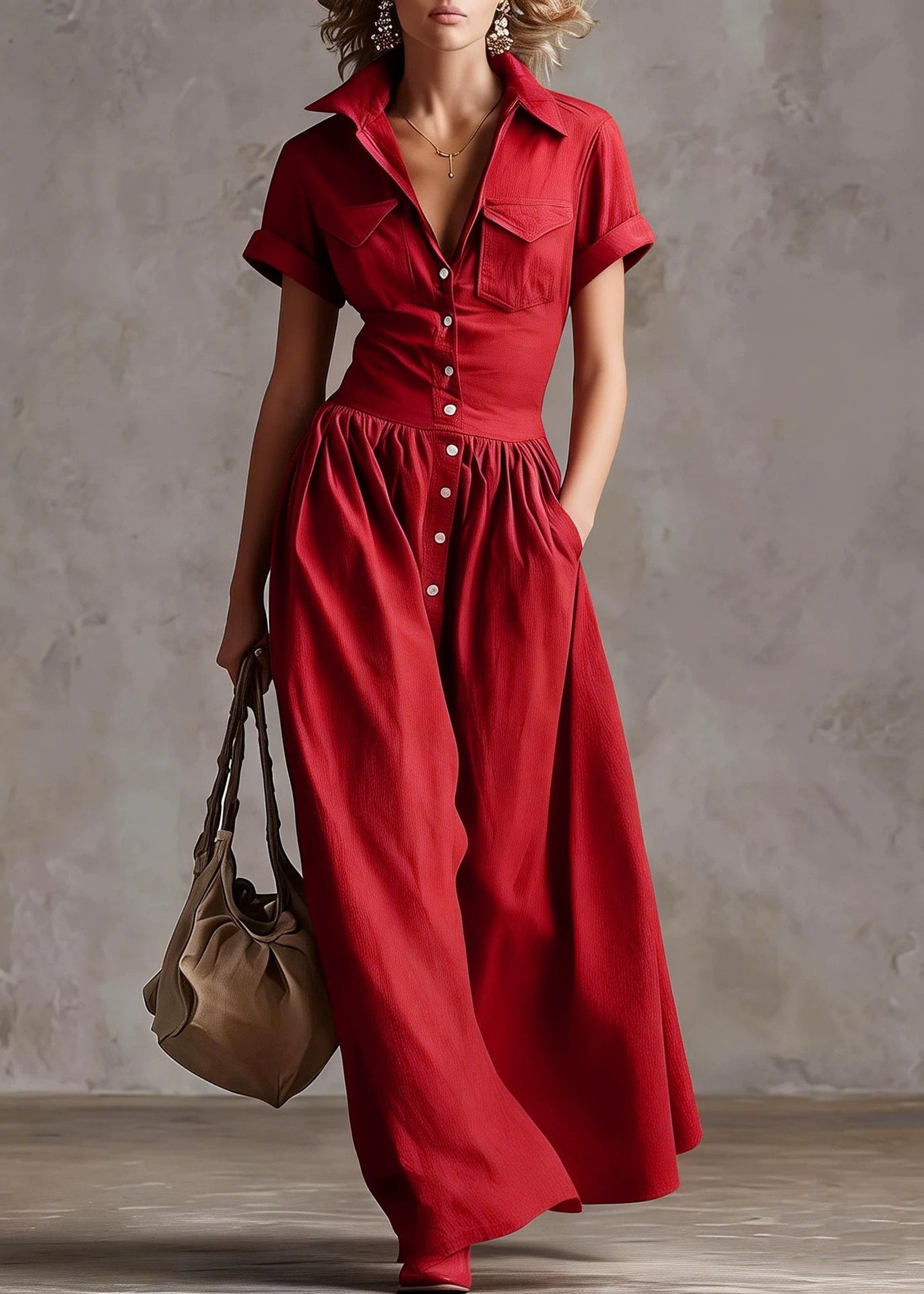 Plus Size Red Peter Pan Collar Cotton Party Dress Summer