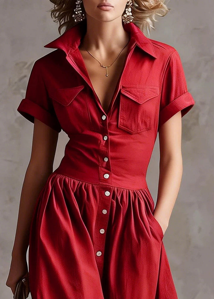Plus Size Red Peter Pan Collar Cotton Party Dress Summer