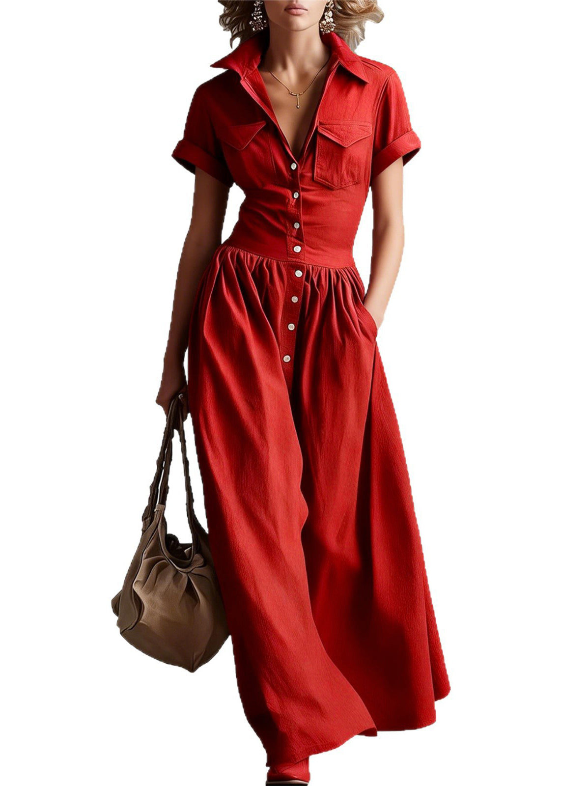 Plus Size Red Peter Pan Collar Cotton Party Dress Summer