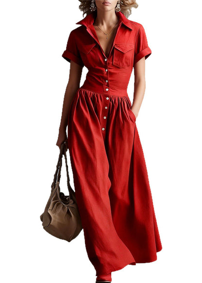 Plus Size Red Peter Pan Collar Cotton Party Dress Summer