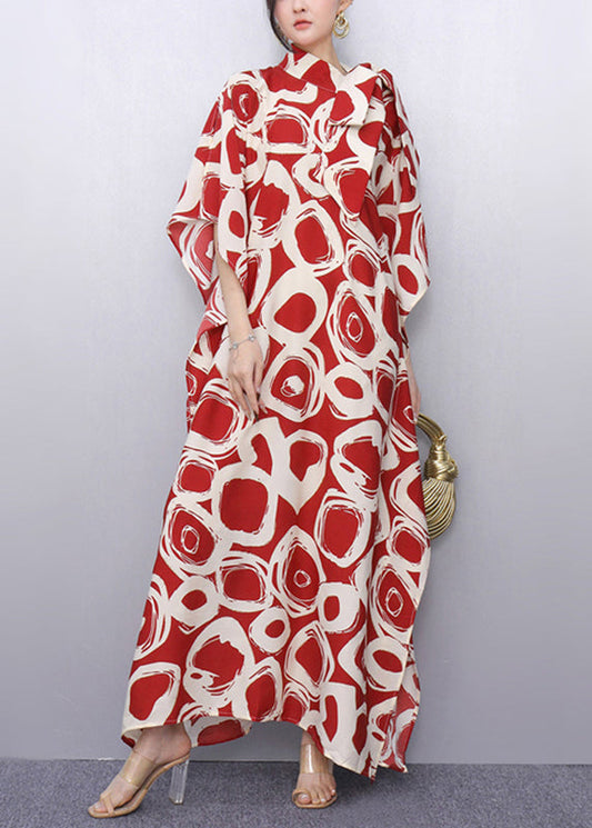 Plus Size Red Peter Pan Collar Print Robe Dresses Summer