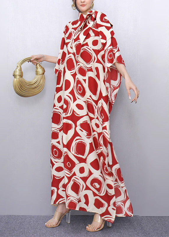 Plus Size Red Peter Pan Collar Print Robe Dresses Summer