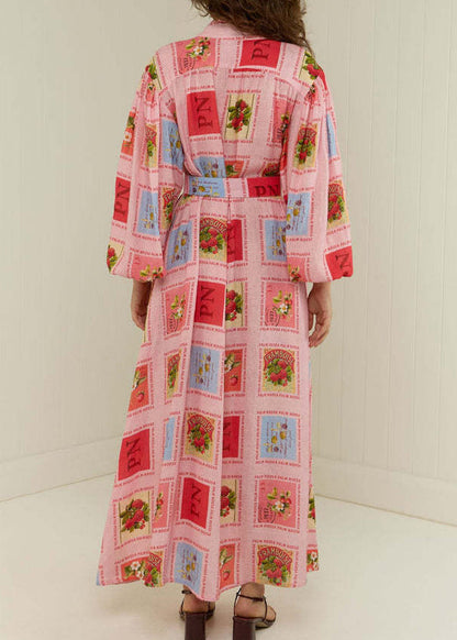 Plus Size Red Stand Collar Print Slim Maxi Dresses Fall