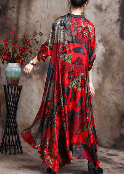 Plus Size Red retro Print Patchwork Fall Dress