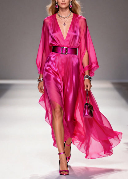 Plus Size Rose Draping Low High Design Chiffon Tunic Dresses Summer