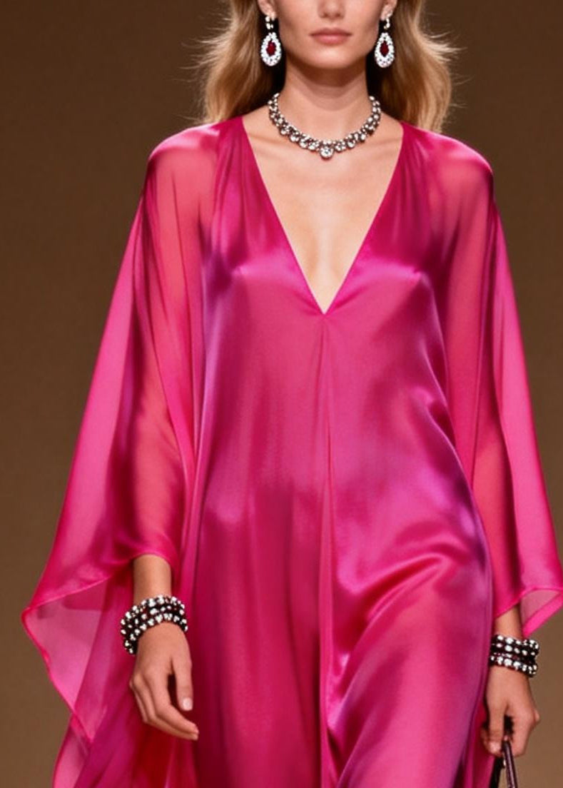 Plus Size Rose Oversized Draping Chiffon Maxi Dress Summer