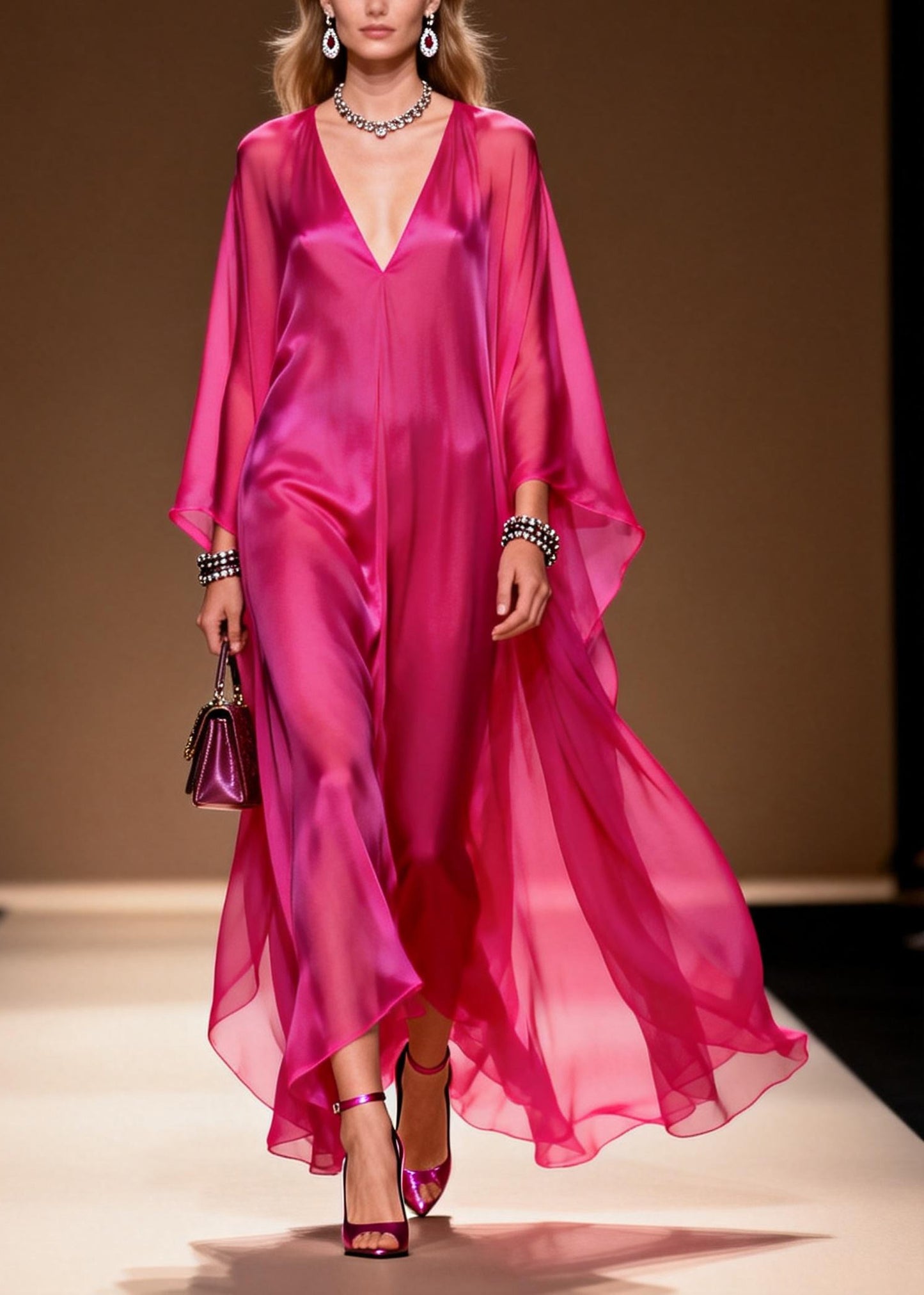 Plus Size Rose Oversized Draping Chiffon Maxi Dress Summer
