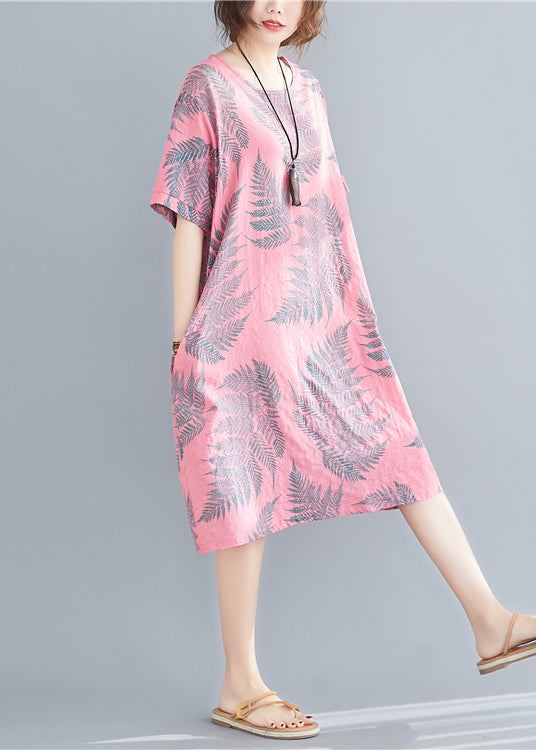Plus Size Rose Oversized Print Cotton Holiday Dress Summer