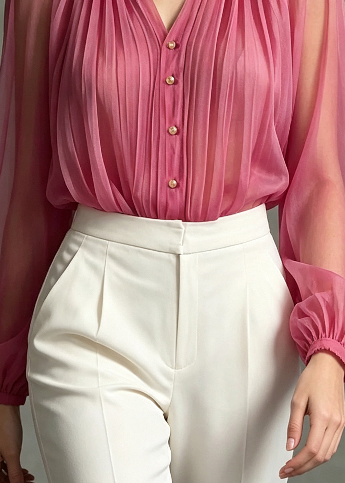 Plus Size Rose Oversized Wrinkled Chiffon Shirt Tops Summer