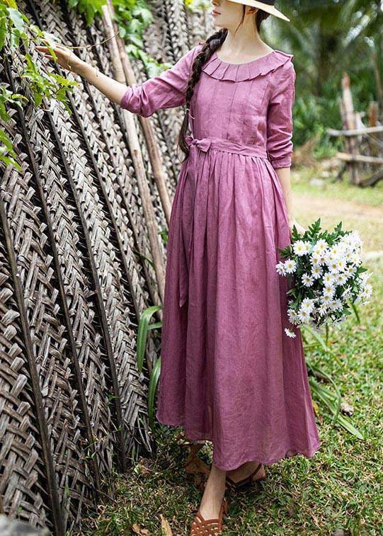 Plus Size Rose Ruffles Cinched Party Summer Linen Dress - SooLinen