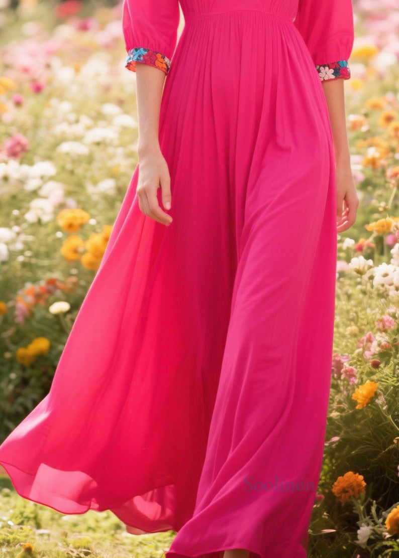 Plus Size Rose V Neck Patchwork Cotton Party Dress Summer