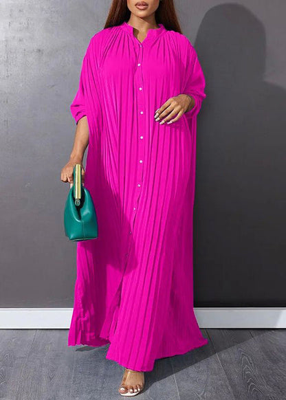 Plus Size Rose Wrinkled Long Dresses Spring