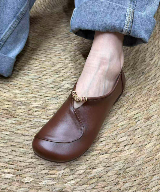 Plus Size Splicing Flat Feet Shoes Brown Faux Leather