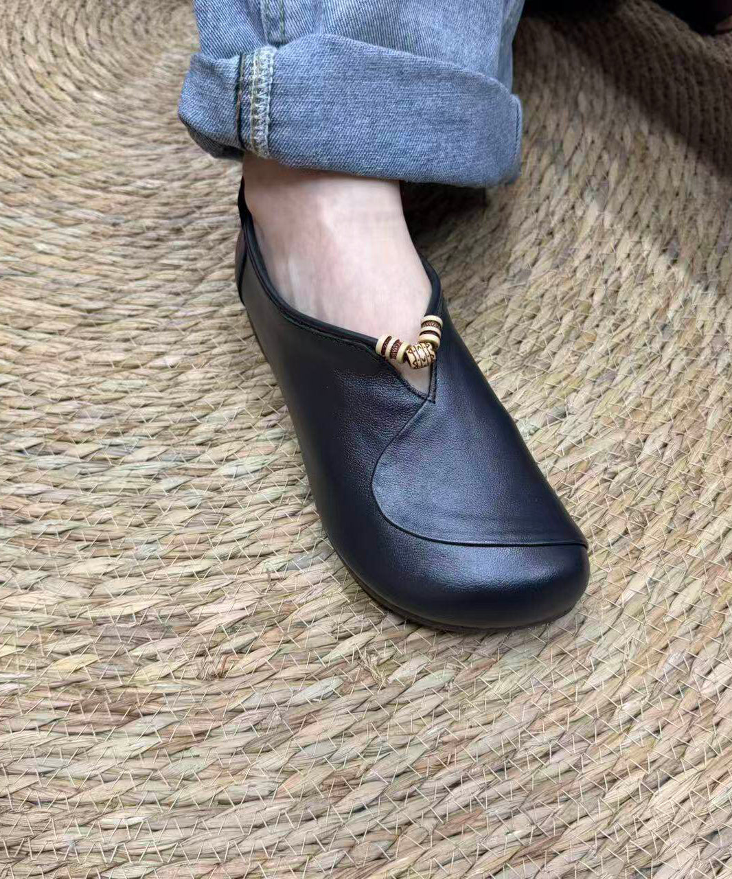 Plus Size Splicing Flat Feet Shoes Brown Faux Leather