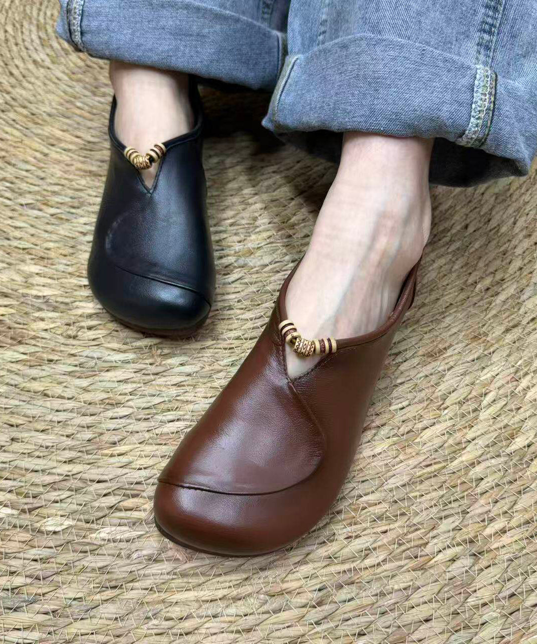 Plus Size Splicing Flat Feet Shoes Brown Faux Leather