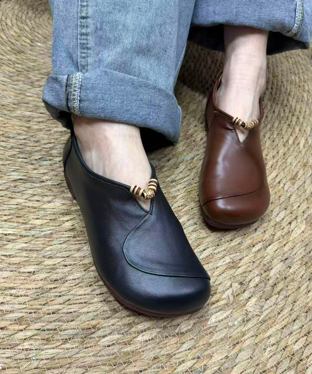 Plus Size Splicing Flat Feet Shoes Brown Faux Leather