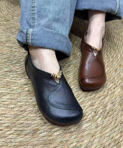 Plus Size Splicing Flat Feet Shoes Brown Faux Leather