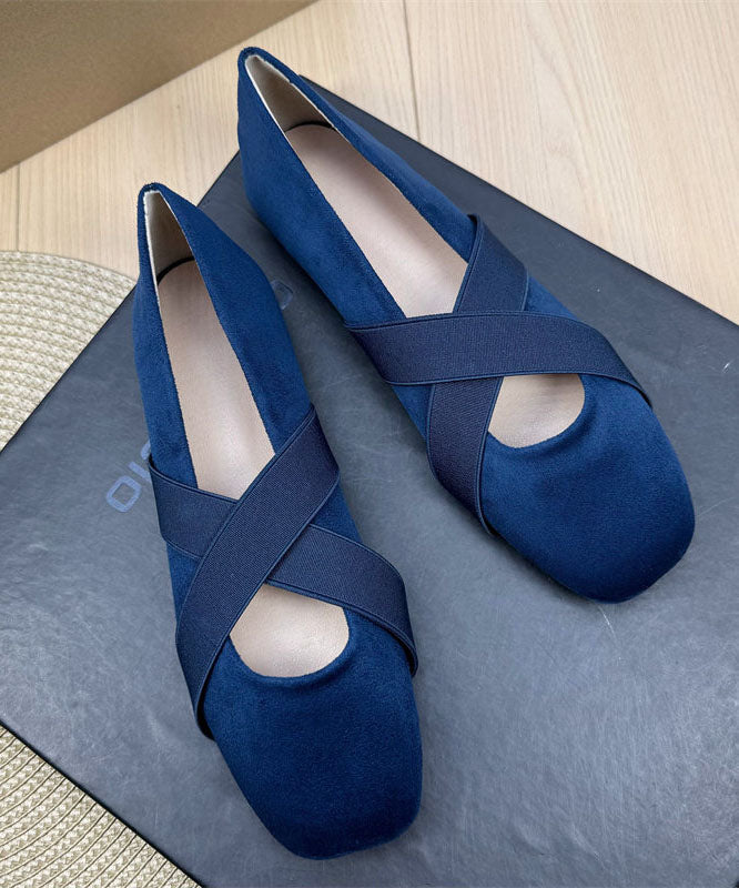 Plus Size Splicing Flat Shoes Blue Suede Cross Strap