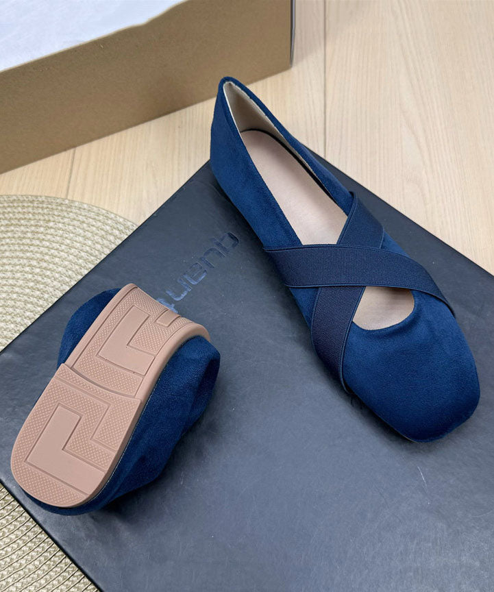 Plus Size Splicing Flat Shoes Blue Suede Cross Strap