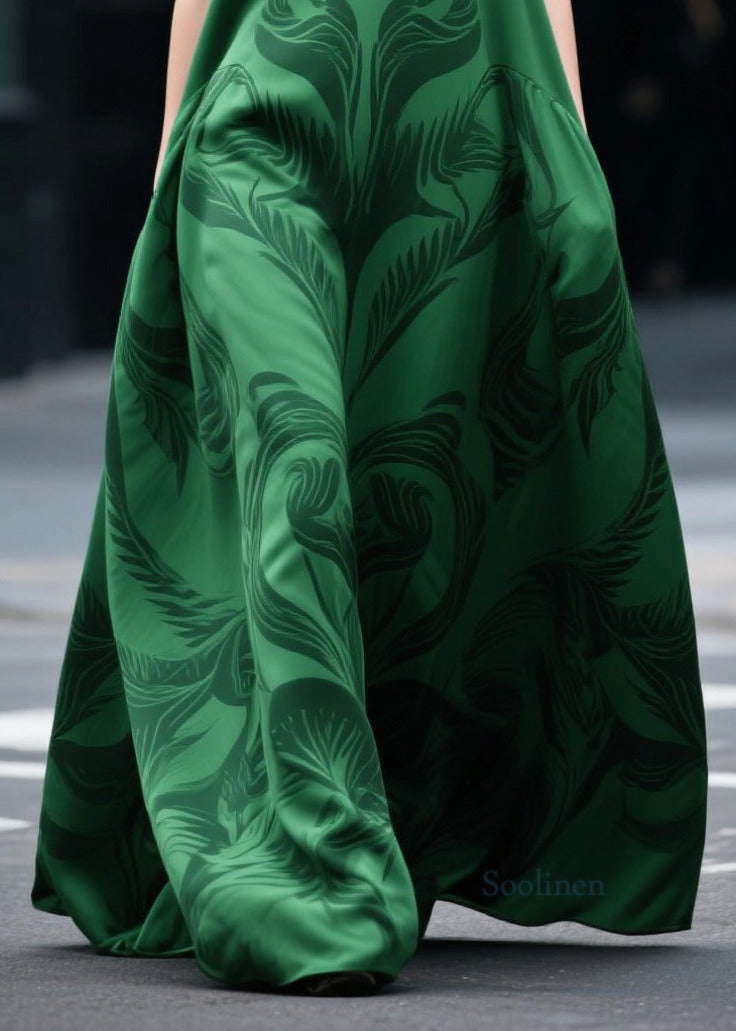 Plus Size Tea Green Oversized Print Chiffon Holiday Dress Sleeveless