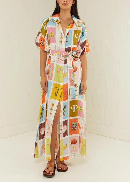 Plus Size Tie Waist Button Long Shirts Dresses Summer