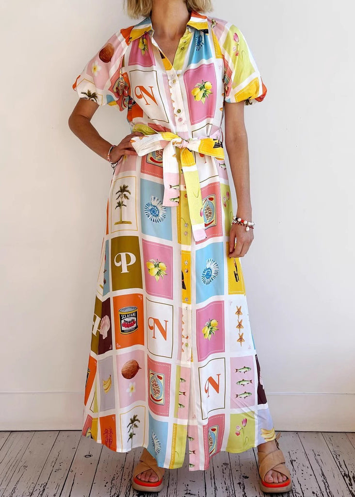 Plus Size Tie Waist Button Long Shirts Dresses Summer