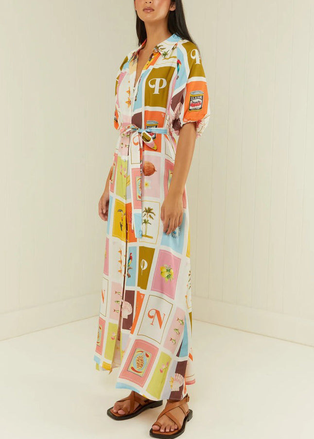 Plus Size Tie Waist Button Long Shirts Dresses Summer