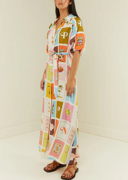 Plus Size Tie Waist Button Long Shirts Dresses Summer