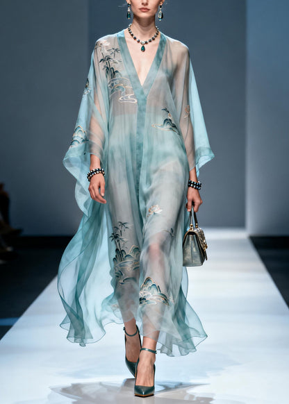 Plus Size V Neck Print Chiffon Long Dress Summer