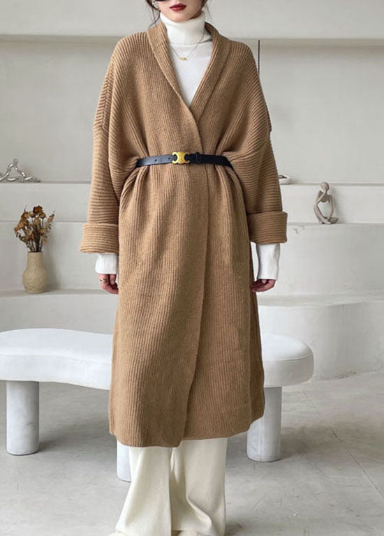 Plus Size Vintage Khaki Casual Knit Cardigan Winter