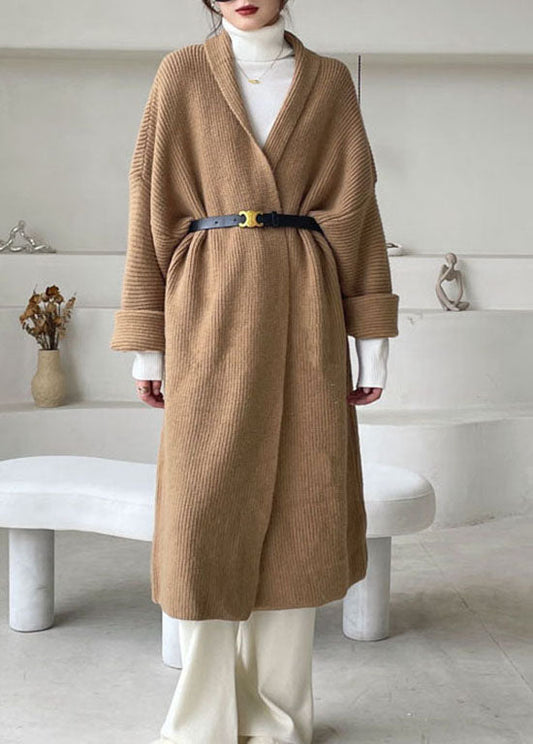 Plus Size Vintage Khaki Casual Knit Cardigan Winter