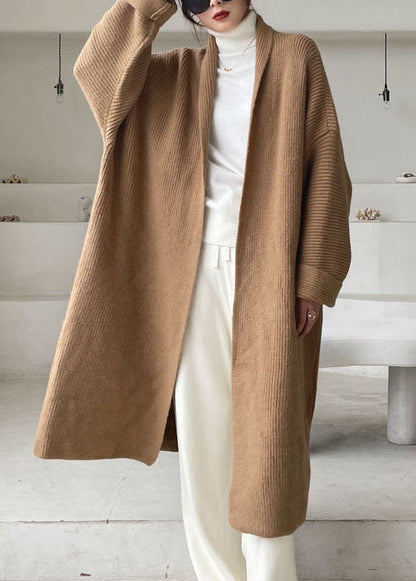 Plus Size Vintage Khaki Casual Knit Cardigan Winter