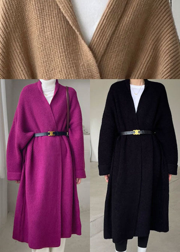 Plus Size Vintage Khaki Casual Knit Cardigan Winter