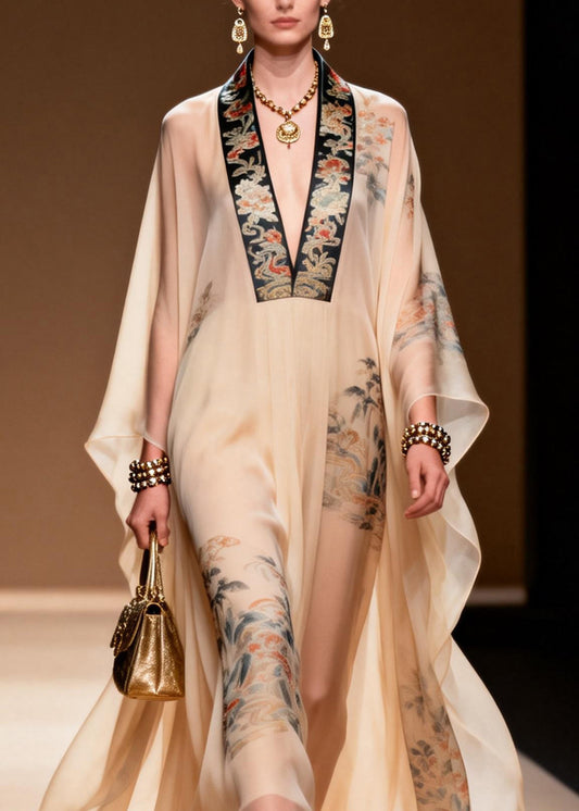 Plus Size Vintage V Neck Print Chiffon Dresses Summer