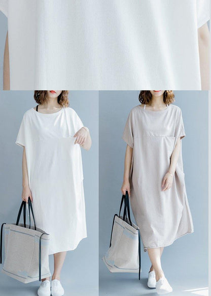 Plus Size White O-Neck Cotton Summer Maxi Dresses - SooLinen