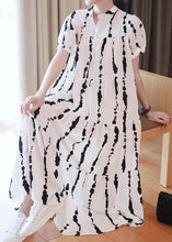 Load image into Gallery viewer, Plus Size White O-Neck Striped Print Wrinkled Button Maxi Dresses Summer