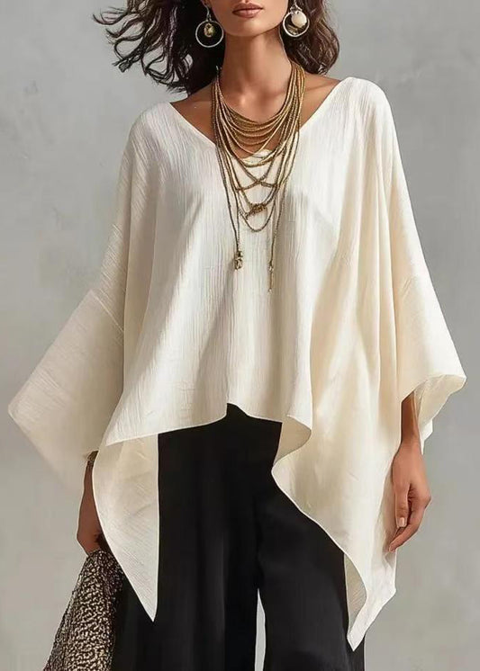Plus Size White Oversized Asymmetrical Tops Batwing Sleeve