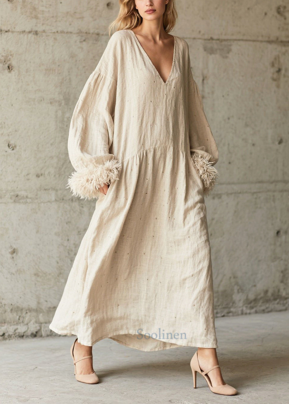 Plus Size White Oversized Patchwork Faux Fur Maxi Dress Fall