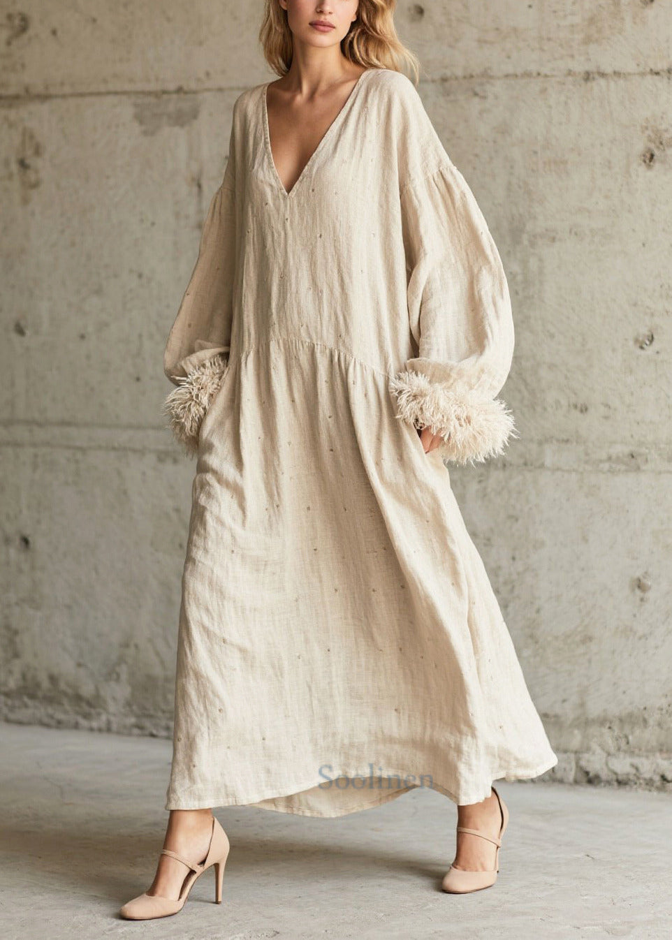 Plus Size White Oversized Patchwork Faux Fur Maxi Dress Fall