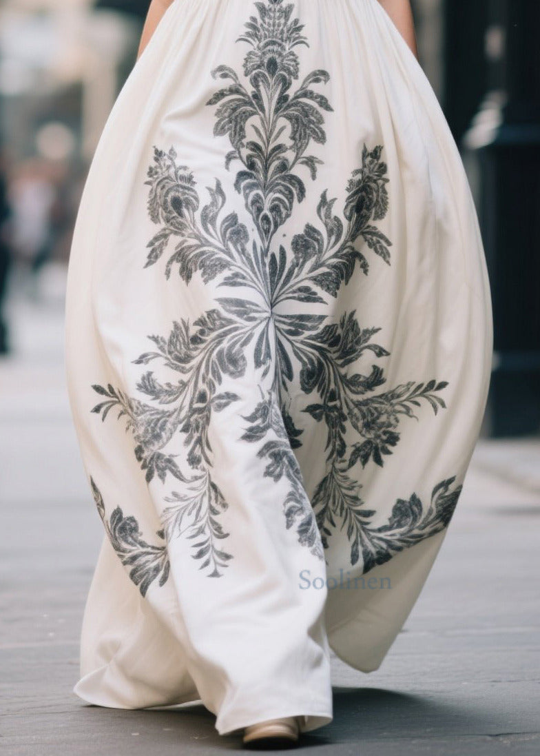 Plus Size White Oversized Print Cotton Maxi Dress Summer