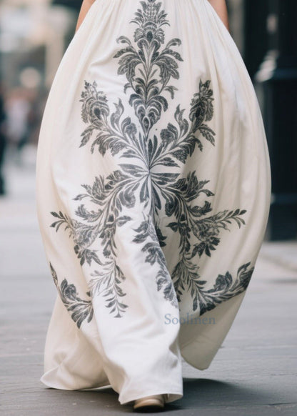 Plus Size White Oversized Print Cotton Maxi Dress Summer