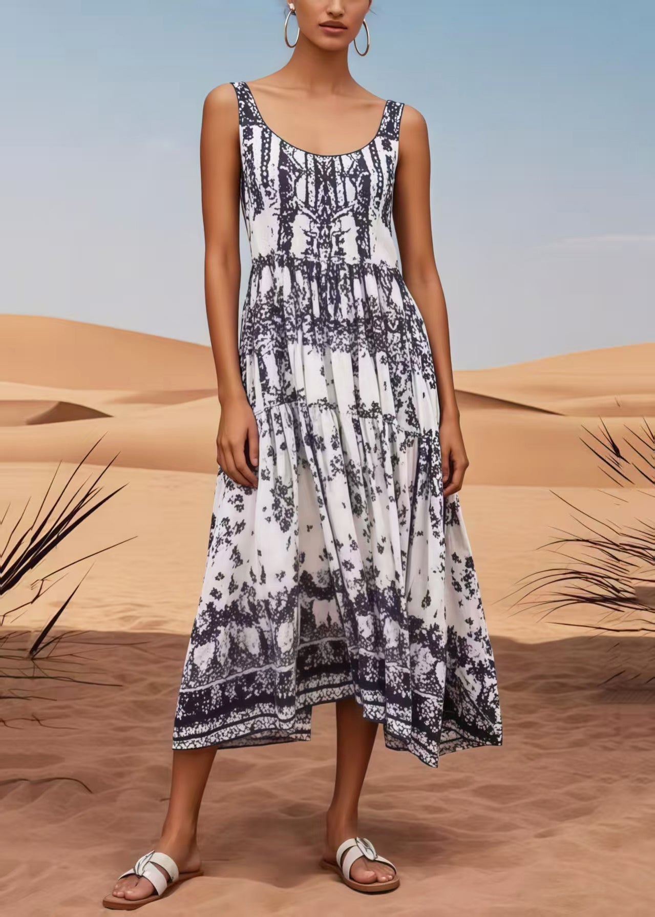 Plus Size White Oversized Print Cotton Sundress Summer