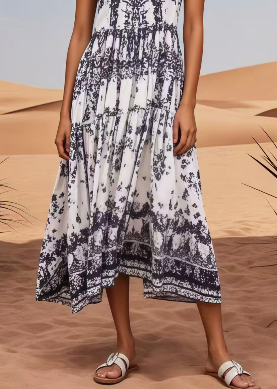 Plus Size White Oversized Print Cotton Sundress Summer