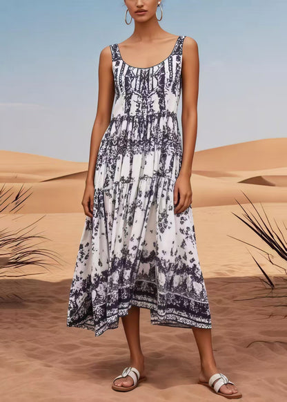 Plus Size White Oversized Print Cotton Sundress Summer