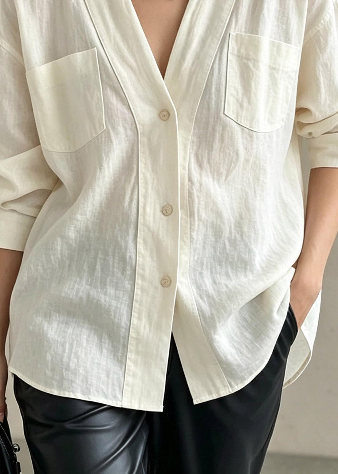 Plus Size White Patchwork Button Solid Shirts Fall