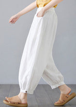 Load image into Gallery viewer, Plus Size White Pockets Elastic Waist Cotton Lantern Pants Spring