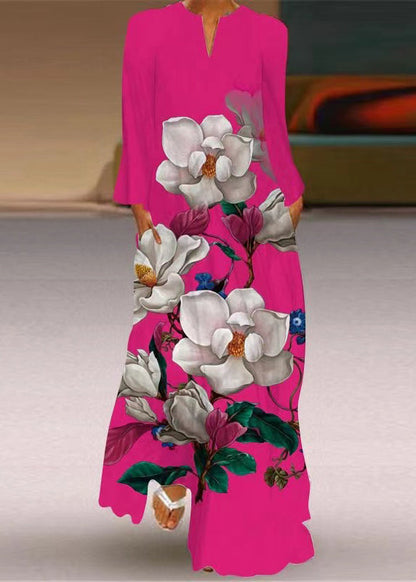 Plus Size White Print Maxi Beach Dress Long Sleeve